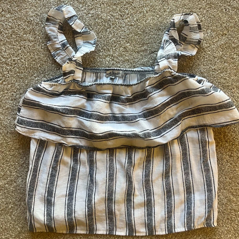 Almost Famous White and Gray Ruffled Crop Tank Top